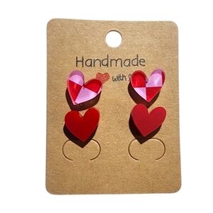 Cherry Patch Hearts Acrylic Stud Earrings, 2 Pair
